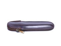Vintage High Quality Thick Brown Genuine Leather Pouch Case Sleeve for 1 Fountain/Ballpoint Pen & Pencil With Top Zipper