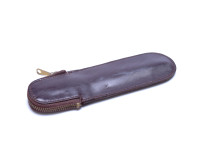 Vintage High Quality Thick Brown Genuine Leather Pouch Case Sleeve for 1 Fountain/Ballpoint Pen & Pencil With Top Zipper