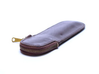 Vintage High Quality Thick Brown Genuine Leather Pouch Case Sleeve for 1 Fountain/Ballpoint Pen & Pencil With Top Zipper