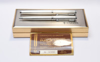 Mint 1990s PARKER 75 Grain d'Orge Barleycorn Silver Plated Made in France 14K F FIne Fountain & Ballpoint Pen Set In Box with Papers
