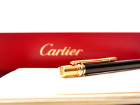 Must de Cartier Trinity Ring Balck Lacquer 18K Gold Plated Trimmings Twist Mechanism Ballpoint Pen 