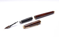 Stunning Rare 1980s PARKER 75 Laque / Lacquer Woodgrain 14K Gold M Nib Made in France Fountain Pen In Box with Converter