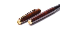 Stunning Rare 1980s PARKER 75 Laque / Lacquer Woodgrain 14K Gold M Nib Made in France Fountain Pen In Box with Converter