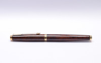 Stunning Rare 1980s PARKER 75 Laque / Lacquer Woodgrain 14K Gold M Nib Made in France Fountain Pen In Box with Converter