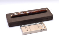 Stunning Rare 1980s PARKER 75 Laque / Lacquer Woodgrain 14K Gold M Nib Made in France Fountain Pen In Box with Converter