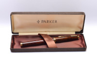 Stunning Rare 1980s PARKER 75 Laque / Lacquer Woodgrain 14K Gold M Nib Made in France Fountain Pen In Box with Converter