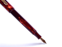 1960s CENTROPEN LADY Celluloid Deep Pearl Amber Red & Brown Flexible 14K Nib Fountain Pen