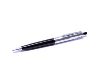 Rare 1957 Pelikan Silvexa Silver Star 555 (P1) Black Resin, Chrome & Matte Silver Push Button Ballpoint Pen