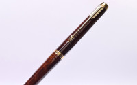 1980s Parker 180 Lacquer Woodgrain Thuya 14K Fine Nib Cartridge/Converter Fountain Pen Made In France