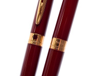 1990s Waterman L`Etalon Maroon Burgundy Red Lacquer & Gold Ballpoint Pen & Pencil Set - Paris France