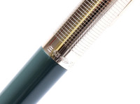 Rare & Unique 1970s WHITE FEATHER 71-2 Teal Army Green & Crosshatch Gold Cap Capillary Filling Cartridge EF 14K Gold Nib Fountain Pen