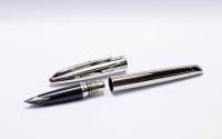 1990s Waterman Carene / CARÈNE "Silver Meridian" Meridians - Silver Plated w/ 18K M Medium White Gold Nib Fountain Pen Made in France