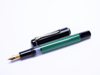 1980s West Germany Compact Pelikan M150 Black-Green M Medium Nib Piston Fountain Pen