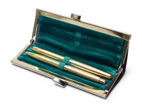 Lady SENATOR Germany Rolled Gold 14K Nib Fountain & Ballpoint Pen Set in Leather Pouch
