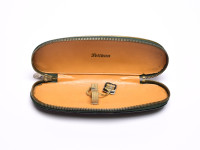 Vintage Pelikan Green & Gold Croco Pattern Genuine Leather Zipper Pouch Case Pen Holder for 2 Fountain Rollerball or Ballpoint Pens 