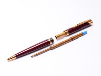 1990s Waterman L`Etalon Maroon Burgundy Red Lacquer & Gold Ballpoint Pen & Pencil Set - Paris France