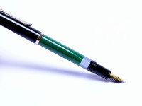 1980s West Germany Compact Pelikan M150 Black-Green M Medium Nib Piston Fountain Pen