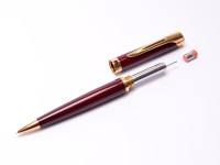 1990s Waterman L`Etalon Maroon Burgundy Red Lacquer & Gold Ballpoint Pen & Pencil Set - Paris France