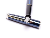 NOS Waterman Hemisphere France Metallic Blue Matte Brushed Stainless Steel Cartridge/Converter F Fine Nib Fountain Pen