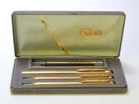 Made in USA 1980s Quill Gold Plated Rollerball Ballpoint & Mechanical Pencil Set in Box