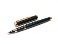 1990s NOS WATERMAN Gentleman Dark Olive Green Lacquer & Gold Plated Rollerball & Slimline Mechanical Pencil Set in Box