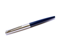 1960s Made in USA Parker 45 Student Dark Navy Blue & Steel F Nib Fountain Pen With Original Converter