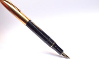 NOS True Time Capsule - Lost Brand of France - 1930s Stylomine Hard Rubber Lever Filling Fountain Pen w/ 18K Super Flex EF Hearthole Nib