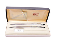 Vintage Cross Classic Century Lustrous Chrome Ballpoint Pen & Mechanical Pencil Set 3501 in Box