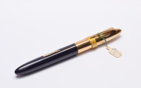 NOS True Time Capsule - Lost Brand of France - 1930s Stylomine Hard Rubber Lever Filling Fountain Pen w/ 18K Super Flex EF Hearthole Nib