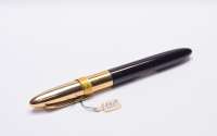 NOS True Time Capsule - Lost Brand of France - 1930s Stylomine Hard Rubber Lever Filling Fountain Pen w/ 18K Super Flex EF Hearthole Nib