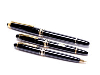 1991 Small Mini Montblanc Meisterstuck Masterpiece W. A. Mozart Black Resin & Gold Fountain & Pencil Set in Box