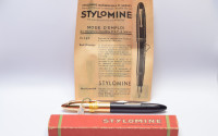 NOS True Time Capsule - Lost Brand of France - 1930s Stylomine Hard Rubber Lever Filling Fountain Pen w/ 18K Super Flex EF Hearthole Nib
