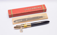 NOS True Time Capsule - Lost Brand of France - 1930s Stylomine Hard Rubber Lever Filling Fountain Pen w/ 18K Super Flex EF Hearthole Nib