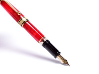 1994 Limited Edition Coral/Marble 1858/7500 Red Aurora Optima 75 Year Anniversary Edition 18K M Nib Fountain Pen