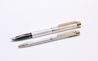 Sheaffer 1024x Targa Version II 925 Solid Sterling Silver & Gold Vermeil Fountain Pen & Ballpoint Pen Set