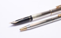 Sheaffer 1024x Targa Version II 925 Solid Sterling Silver & Gold Vermeil Fountain Pen & Ballpoint Pen Set