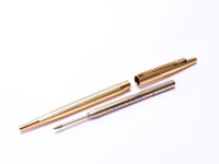 1970s Original First Series Caran d'Ache MADISON All Gold Plated 14K Flex Nib Fountain Ballpoint Pen & Mechanical Pencil Set In Box
