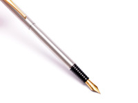Rare Vintage Spanish INOXCROM F Fine Nib Polished Steel W/ Gold Plated Trims Fountain Pen