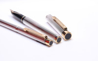 Sheaffer 1024x Targa Version II 925 Solid Sterling Silver & Gold Vermeil Fountain Pen & Ballpoint Pen Set