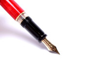 1994 Limited Edition Coral/Marble 1858/7500 Red Aurora Optima 75 Year Anniversary Edition 18K M Nib Fountain Pen