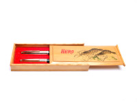 Hero 330 Arrow Aerometric Dark Green F Fine Hooded Nib Fountain & Ballpoint Pen Set in Real Wooden Box 