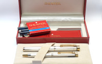 Sheaffer 1024x Targa Version II 925 Solid Sterling Silver & Gold Vermeil Fountain Pen & Ballpoint Pen Set