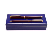 1990s NOS WATERMAN Gentleman Dark Maroon Red Brown Lacquer & Gold Plated Rollerball & Slimline Mechanical Pencil Set in Box