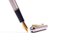 Rare Vintage Spanish INOXCROM F Fine Nib Polished Steel W/ Gold Plated Trims Fountain Pen