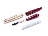 Rare & Unique 1970s WHITE FEATHER 71-2 Burgundy Red & Crosshatch Gold Cap Capillary Filling Cartridge EF 14K Gold Nib Fountain Pen