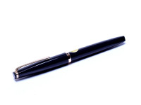 Stunning NOS 1960s Reform 4383 & 605 Triangular Black Resin Flexible 14K 585 Gold EF Nib Fountain & Ballpoint Pen Set in Leather Pouch