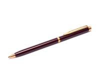 1990s NOS WATERMAN Gentleman Dark Maroon Red Brown Lacquer & Gold Plated Rollerball & Slimline Mechanical Pencil Set in Box