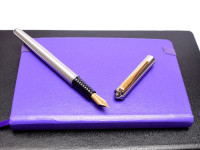 Rare Vintage Spanish INOXCROM F Fine Nib Polished Steel W/ Gold Plated Trims Fountain Pen