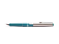 Vintage Geha 705 Turquoise Green & Silver Stainless Steel A NIb Cartridge Fountain Pen