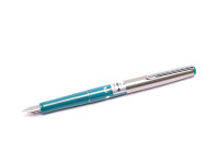 Vintage Geha 705 Turquoise Green & Silver Stainless Steel A NIb Cartridge Fountain Pen